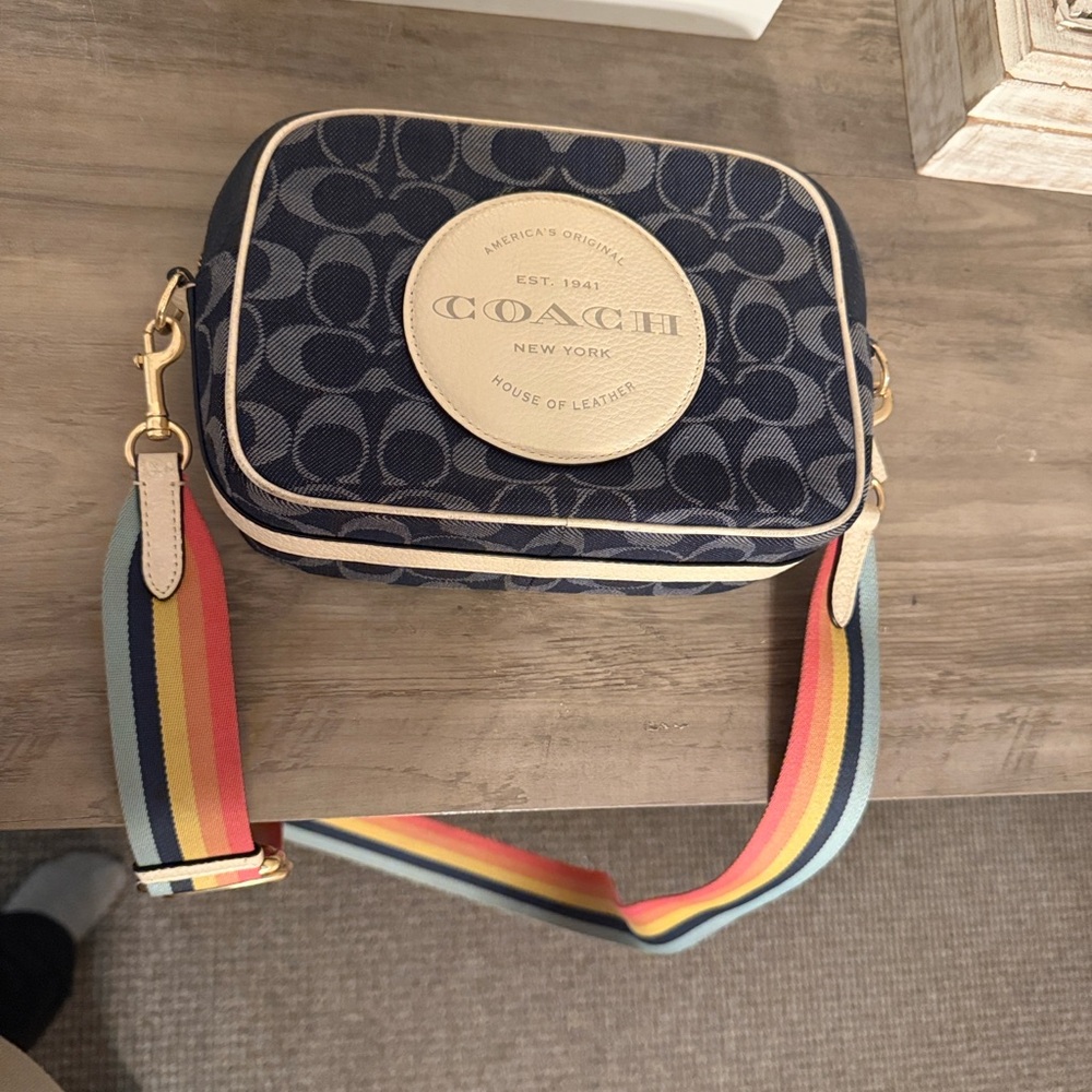 Coach Blue Crossbody Bag with Multicolor Strap
